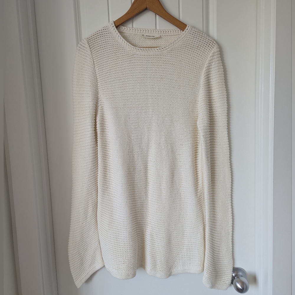 Everlane Women's Cream Crochet Knit Long Sweater Organic Pima Cotton Size Large